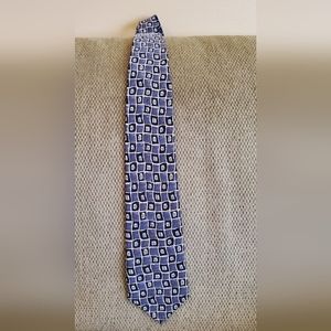 Vintage Made in Korea VanHeusen Grey Black Square Geometric Silk Necktie